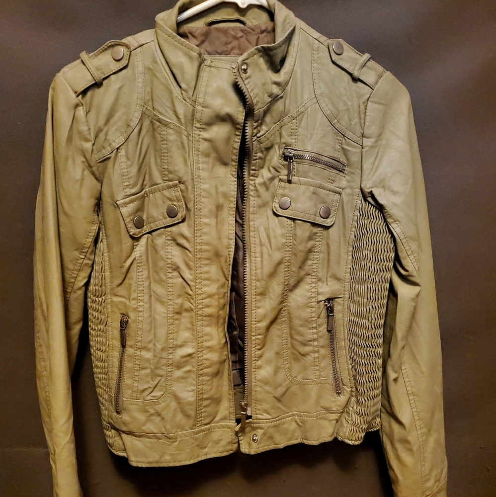 Gray leather coat